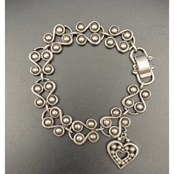 Signed Brighton Taos Heart  Bracelet Silver Plate Retired 7.5" Southwestern - Picture 1 of 11
